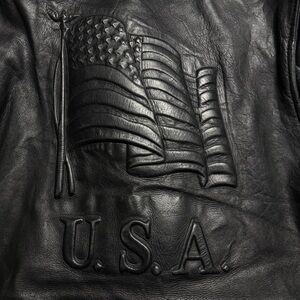 RARE Vintage First Embossed USA Leather Black Motorcycle Biker Jacket Size 44